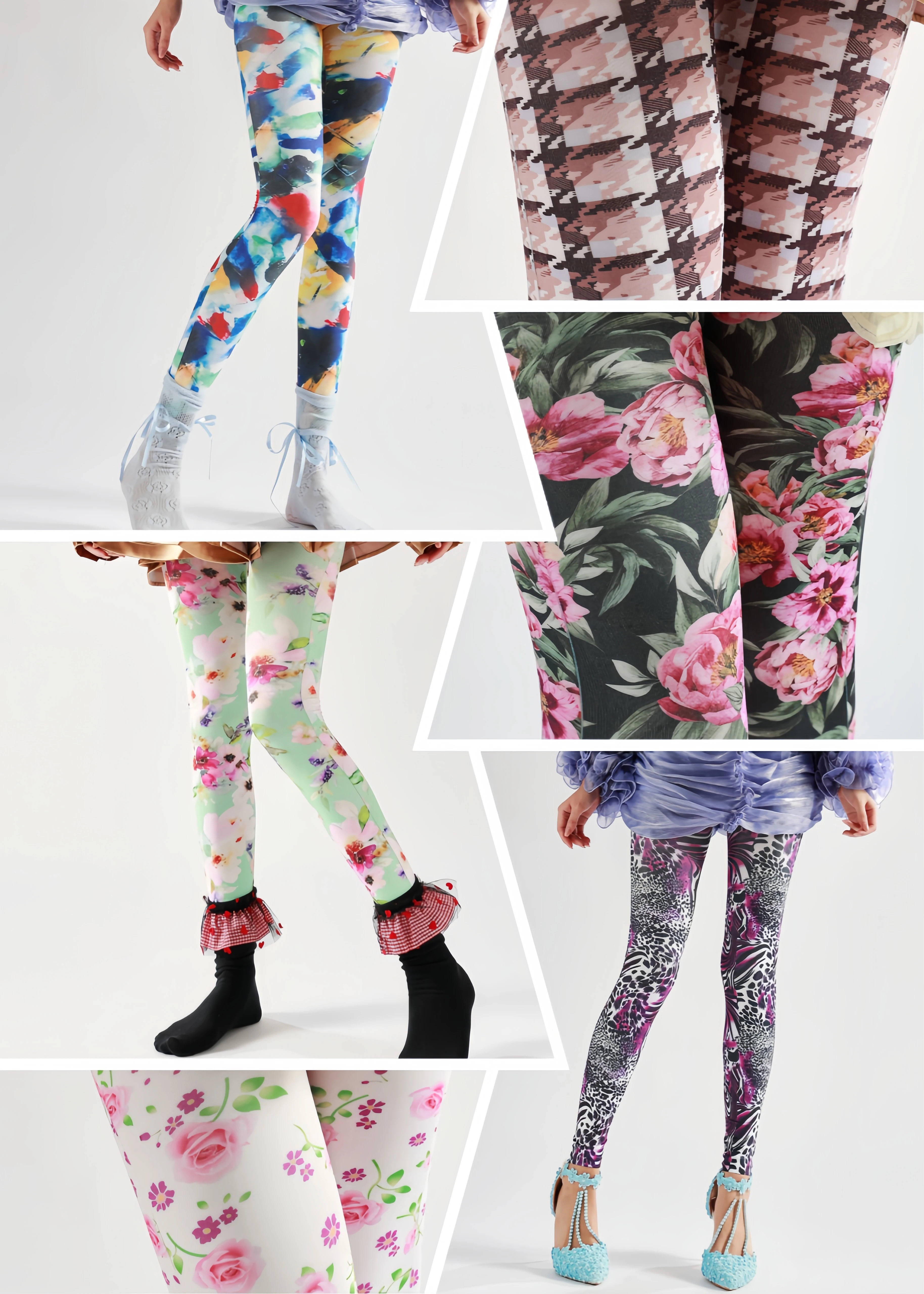 

Sahabowi blue green zebra colorful rose flowers nine pants opaque soft digital leggings for women