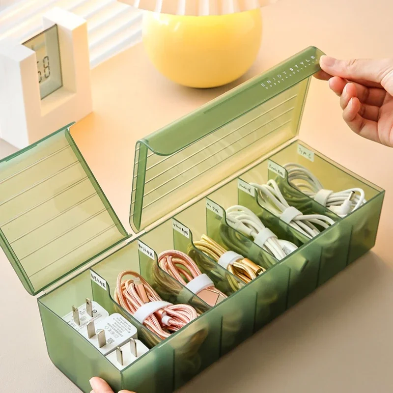 

Portable Data Cable Organizer, Mobile Power Charger Storage Box, Partitioned Cable Management Container，Tech Gear Organizer