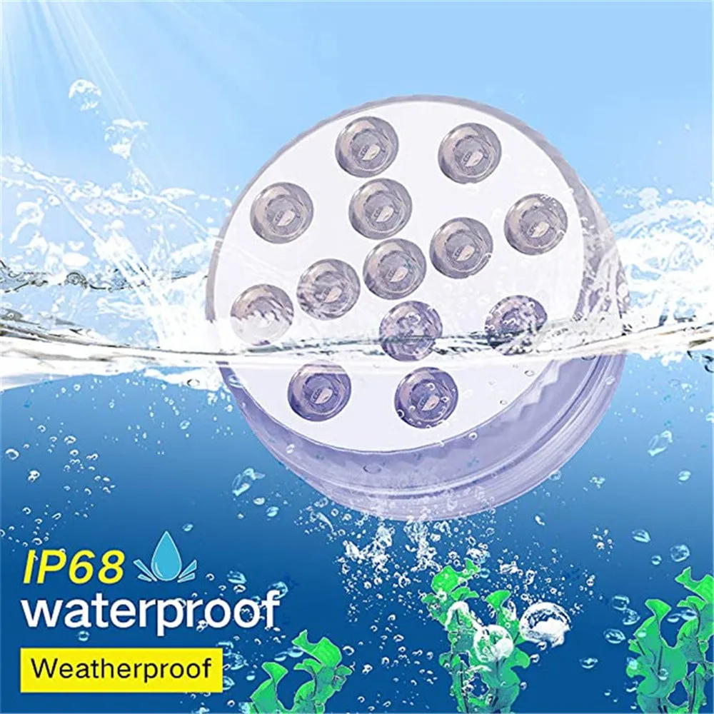 4pcs 13 Leds RGB Submersible Light 16 Colors with Magnet and Suction Cup Pond Fountain Underwater Night Light for Vase Fishtank