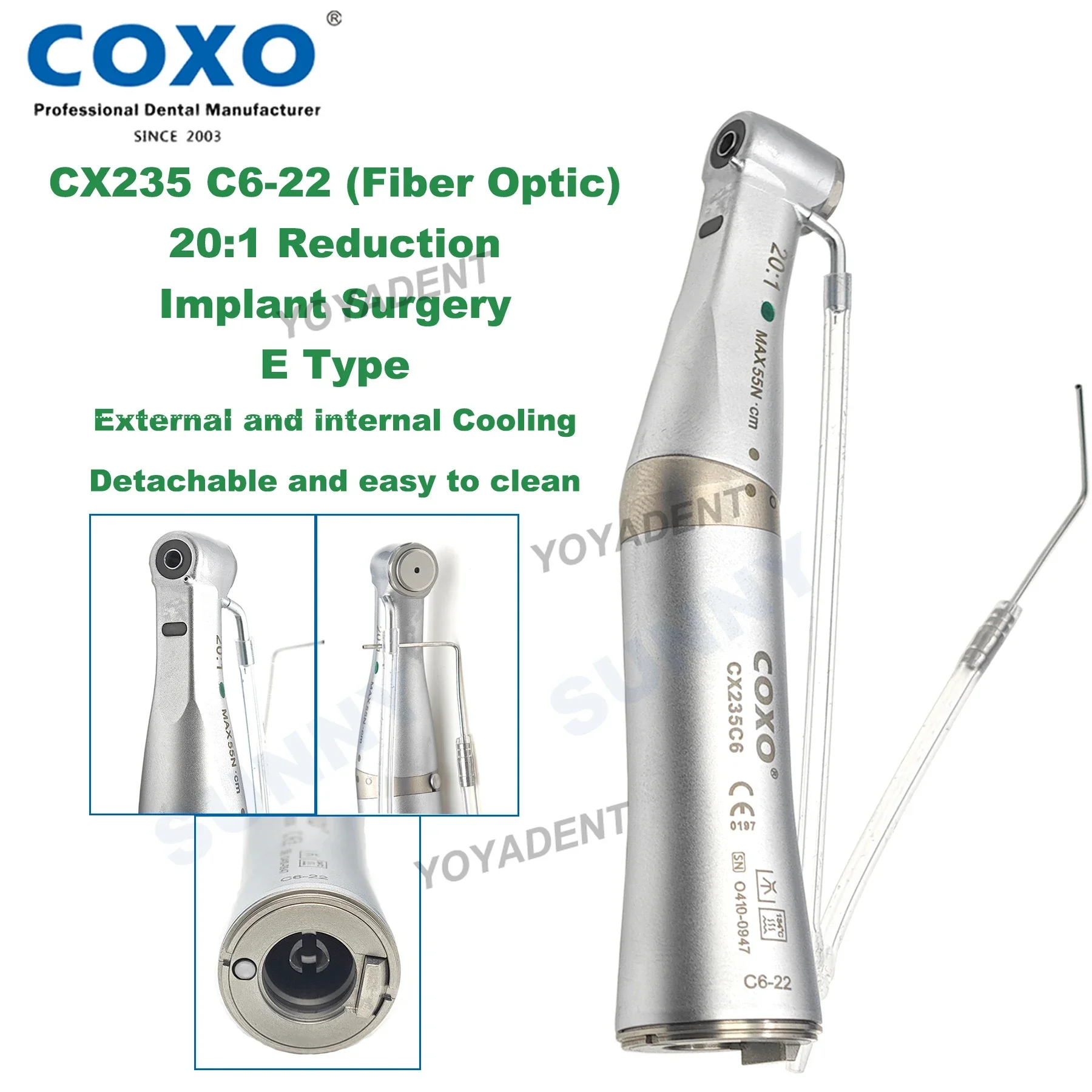 COXO Dental Low Speed Handpiece Fiber Optic 20:1 Reduction  Implant Surgery Handpiece E Type Fit KAVO NSK Dentist Tools