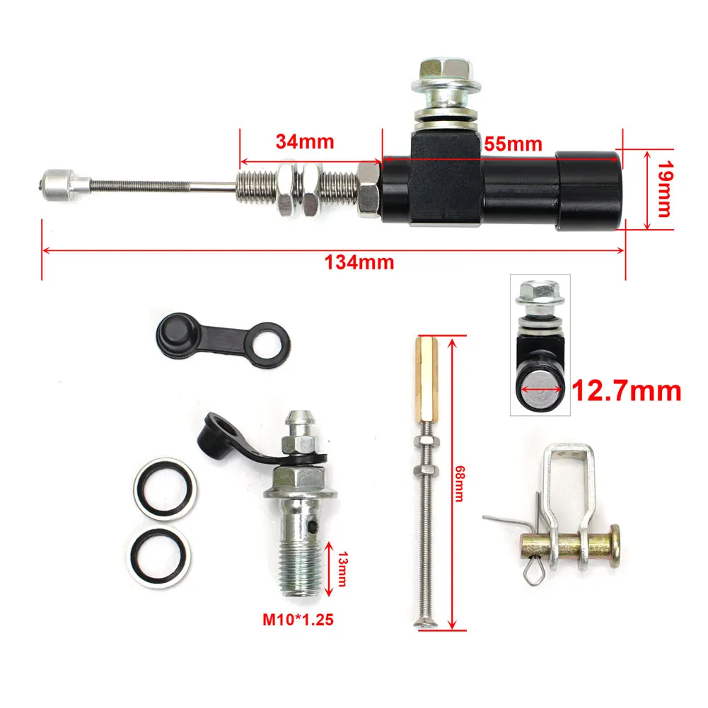 12.7mm Piston Motorcycle Hydraulic Clutch Master Cylinder Rod Brake Pump M10x1.25mm CNC Aluminum For Motocross Dir Bike Motos