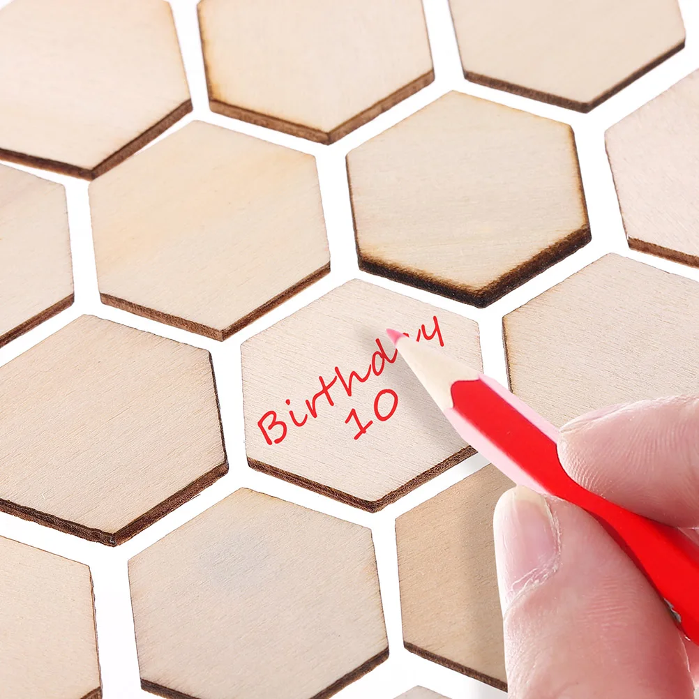 

100 Pcs Wood Chips Decoration Hexagon Wooden Slices DIY Crafts Supplies Blank Coasters Creative Project Materials