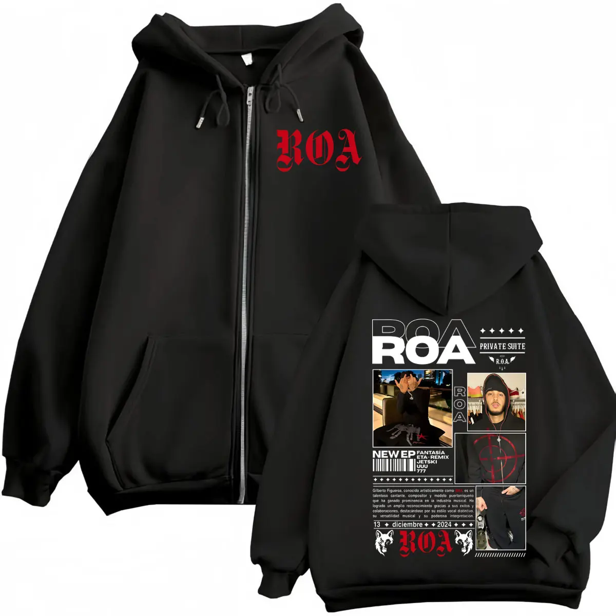 

Rapper Roa Album Merch Zipper Hoodies Men's Women's Hip Hop Fashion Zip Up Pullovers High Quality Fleece Oversized Sweatshirts