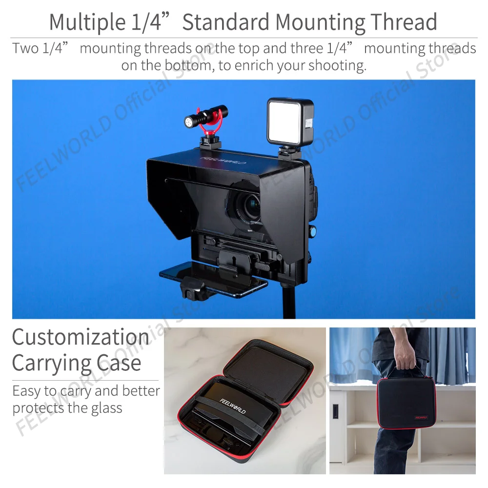 Feelworld-Portable Folding Teleprompter, Tablet Prompter for iPad, DSLR Shooting with Remote Control, TP10, Up to 11 \