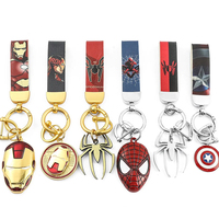 1pcs Disney SpiderMan Iron Man PU Leather Car Keychain Anime Figure Stitch Car Backpack Keychains with Metal Pendant Small Gift