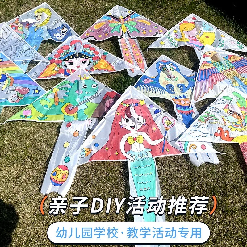 DIY Verfpapier Vlieger Set Breeze Fly Ouder-kind Kleuterschool Schilderij Cursus Vliegers Leuk Spel Speelgoed met Verfbakje Borstel String