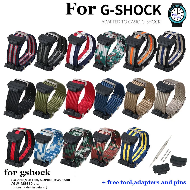 Camo Nylon Watch Strap for G-SHOCK Watch Band Wrist Bracelet for Casio Gshock GA-110 300 DW6900 GD120 G-5600 GW-M5610 GLS8900