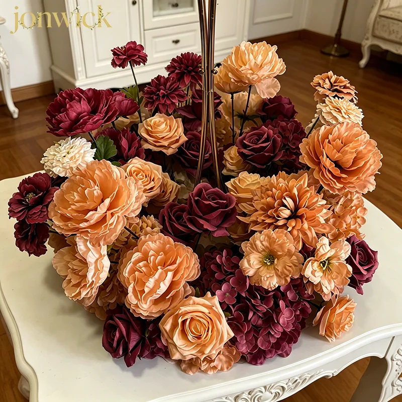Gelb/Weiß/Rosa/Grün 30-60CM Maßgefertigte Künstliche Blumen Hochzeitsdekoration Tischdekoration Kranz Blumenarrangements Party-Requisiten – Detail 5