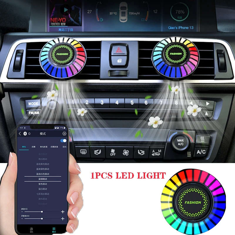 

Car Air Freshener with LED Aroma Ambient Music Rhythm Fragrance RGB SoundControlled Rhythm Pickup Atmosphere for Car APP Control