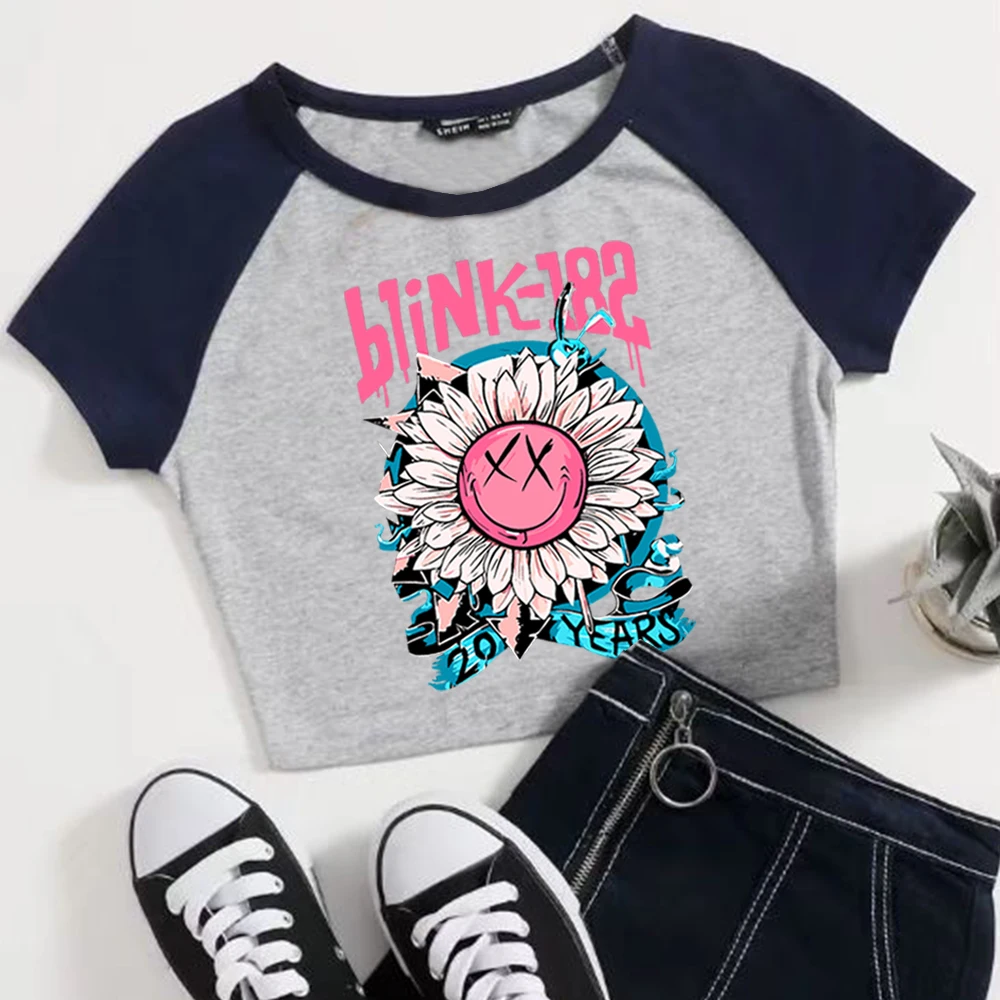 Blink 182 Crop top 20 anni Tour Crop top regalo per Blink 182 Fan Blink 182 Merch o-collo maniche corte Crop top