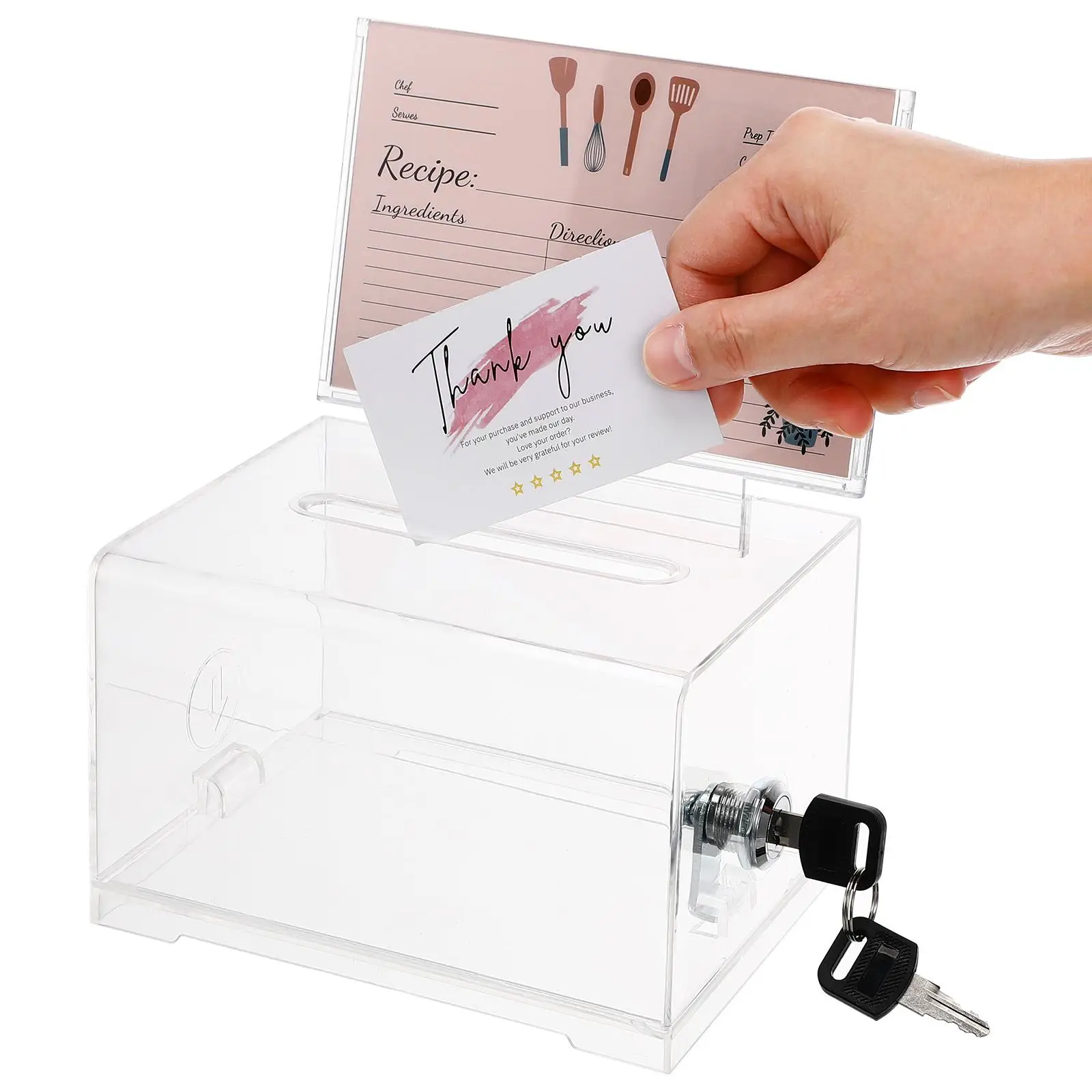 

Acrylic Business Card Holder Suggestion Box Clear Lockable Raffle Donation Fundraising Trading Card Case Storage