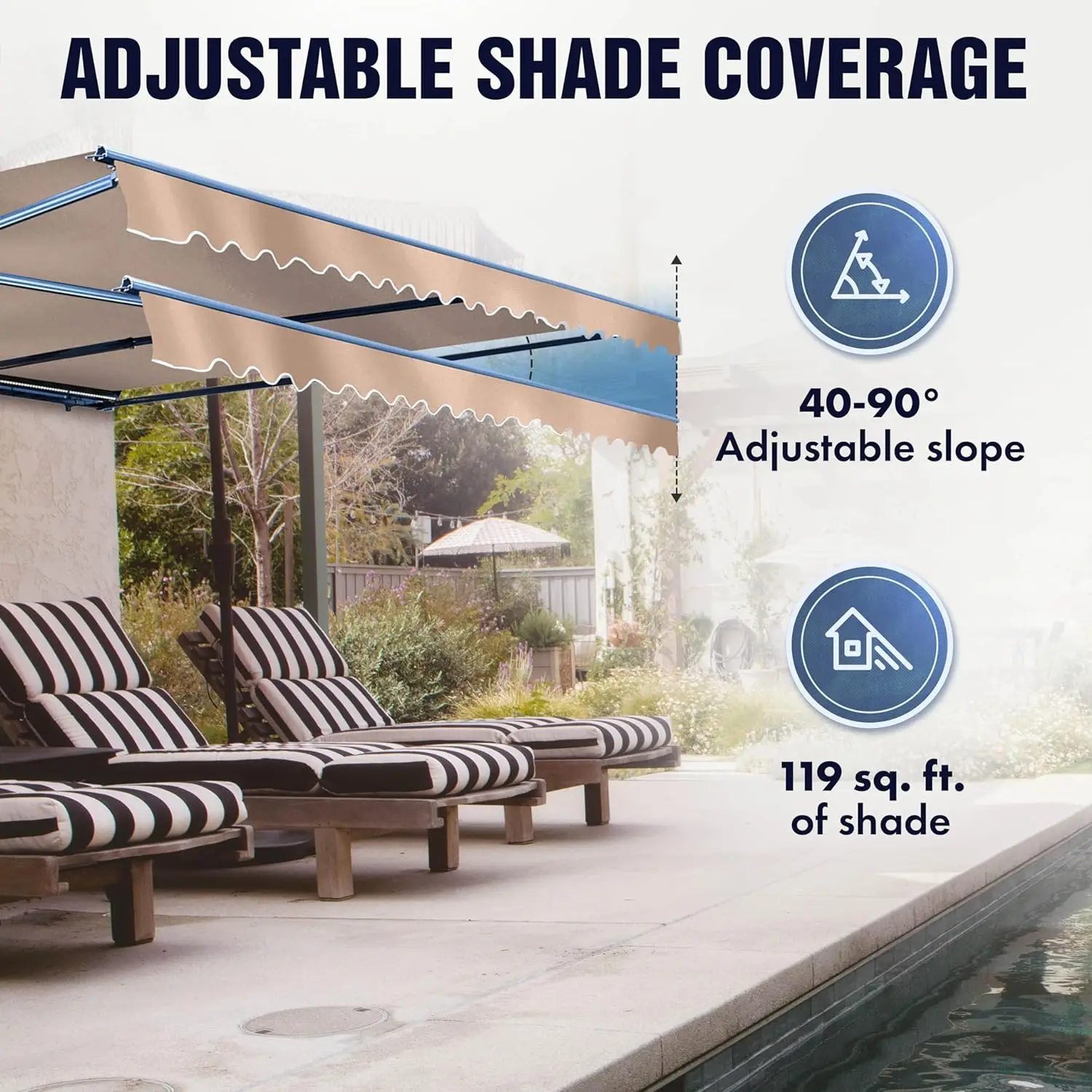 Retractable Handle Crank Deck Canopy  UV Protection Sun Shade  Manual Black Frame Upgraded 2024  13x10  Gray/White