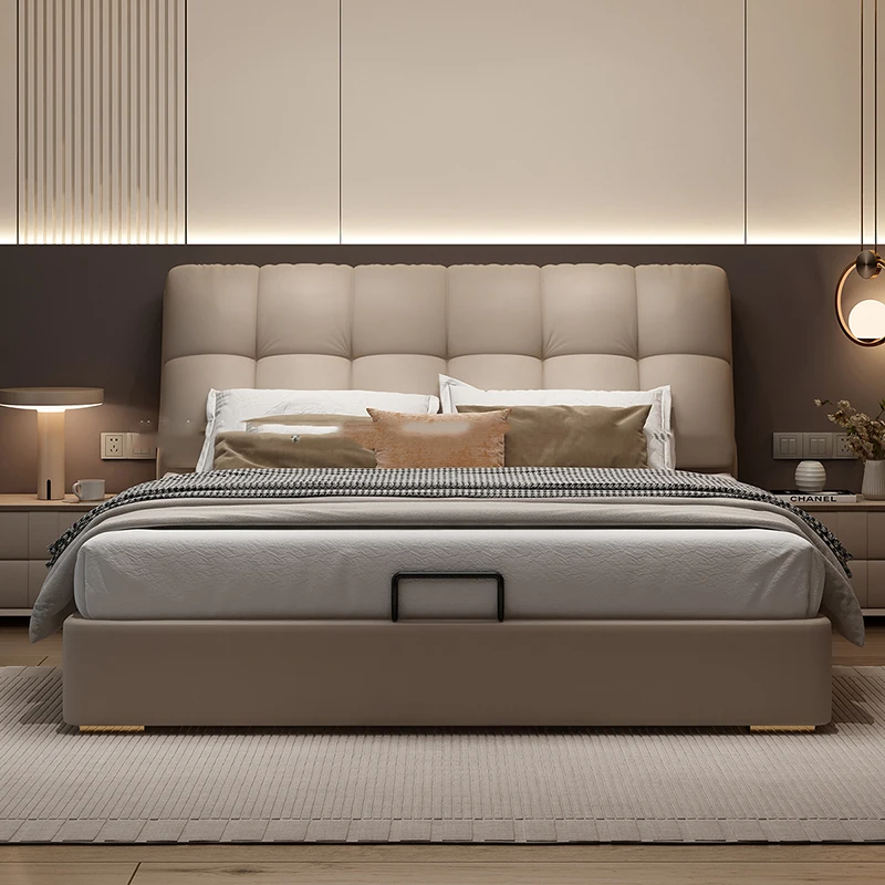 Luxury Double Bed Aesthetic Modern Leather Unique Bed Storage Soft Roll Bedroom Cama De Lujo Para Dormitorio Bedroom Furniture