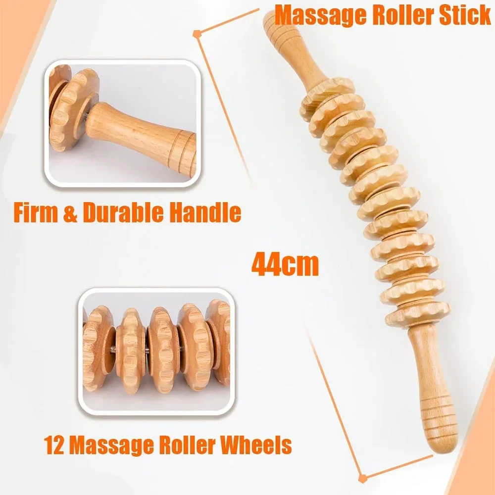 Wood Therapy Massage Tools, Anti Celulite Roller Stick, Gua Sha Board, Massage Cup for Body Muscle Tension Relief