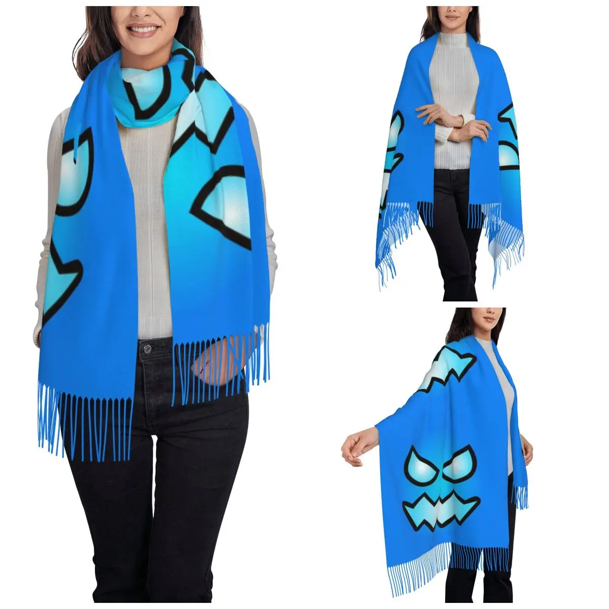 Geometric Dash Games Video Game Fun Scarf for Womens Fall Pashmina Shawl Wrap Geometry Dash Large Shawl Scarf for Evening Dress