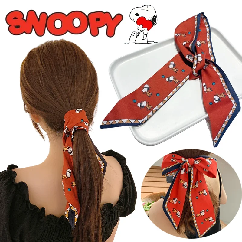 

Kawaii Snoopy Women Hair Ribbon Fashion Print Bands Hair Silk Scarf Vintage Hair Ties Girls Ponytail Headband Hairs Ornament