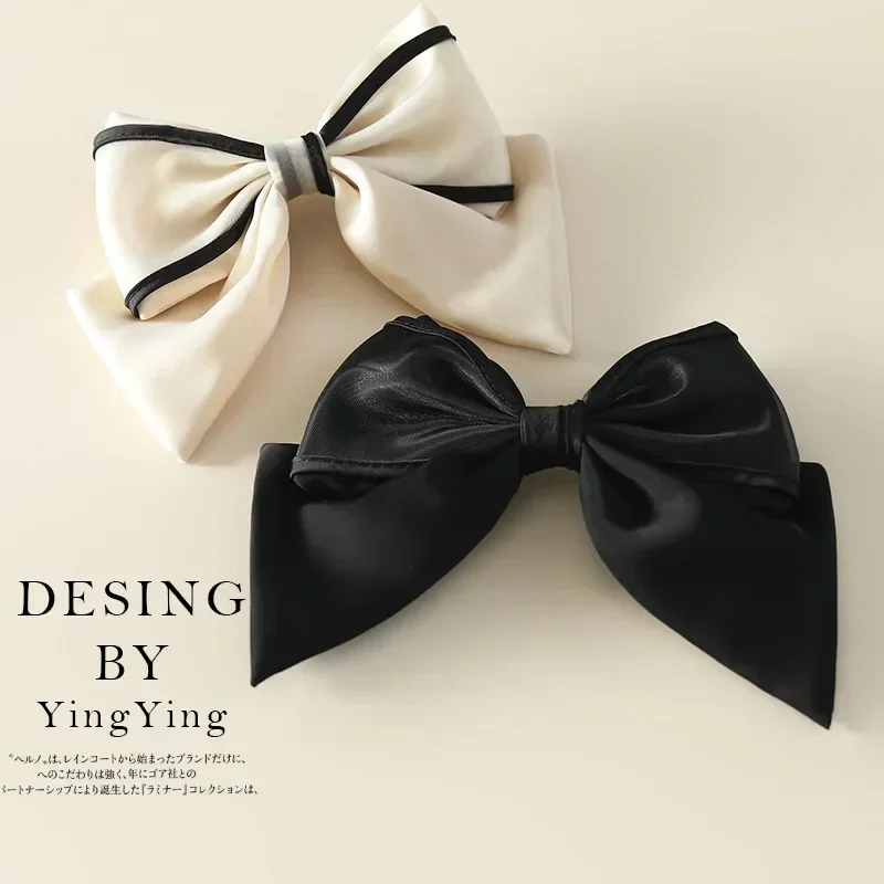 Korean Fashion Satin Bow Hairpin Women Elegant Two-layer Bowknot Ribbon Spring Clip Ponytail Clips Temperament Hair Accessories