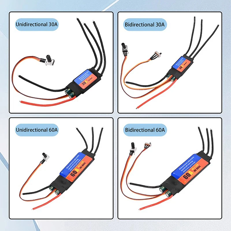 Driver de motor sem escova 2-6s 30a 60a esc bidirecional auto partida controlador de velocidade de regulação elétrica sem escova esc para diy