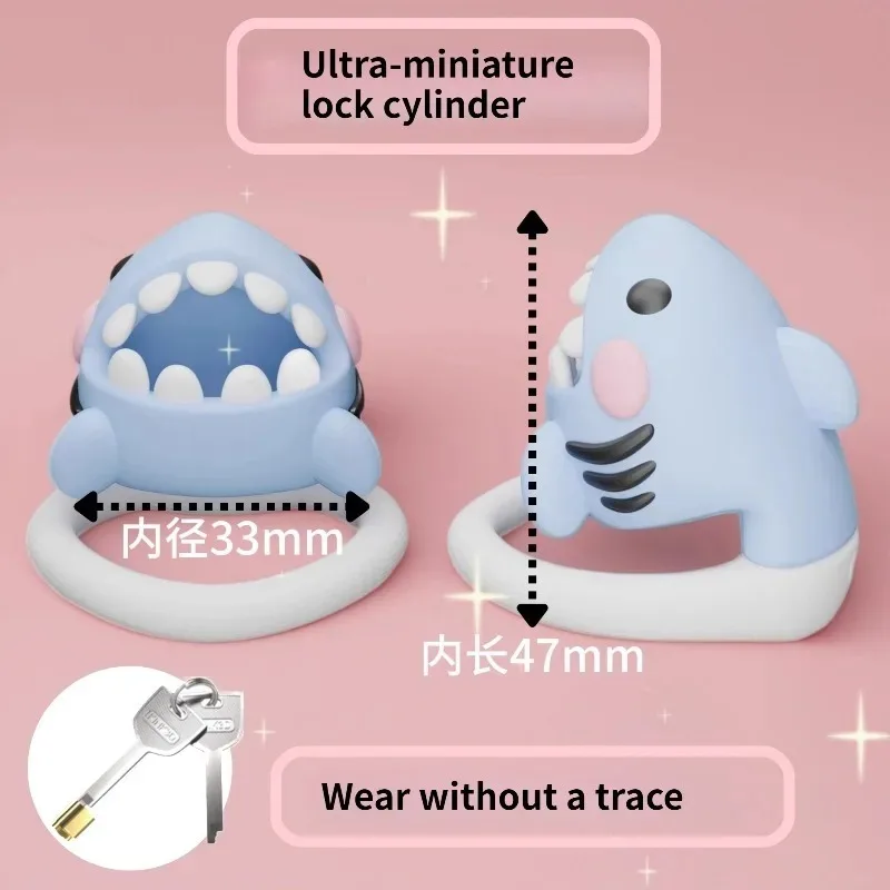 Shark-Shaped Male Chastity Cage Device Sissy Penis CB Lock with 3 Size Rings Abstinence Restraint Cock Cage Sex Toys for Men 18+ - view 5