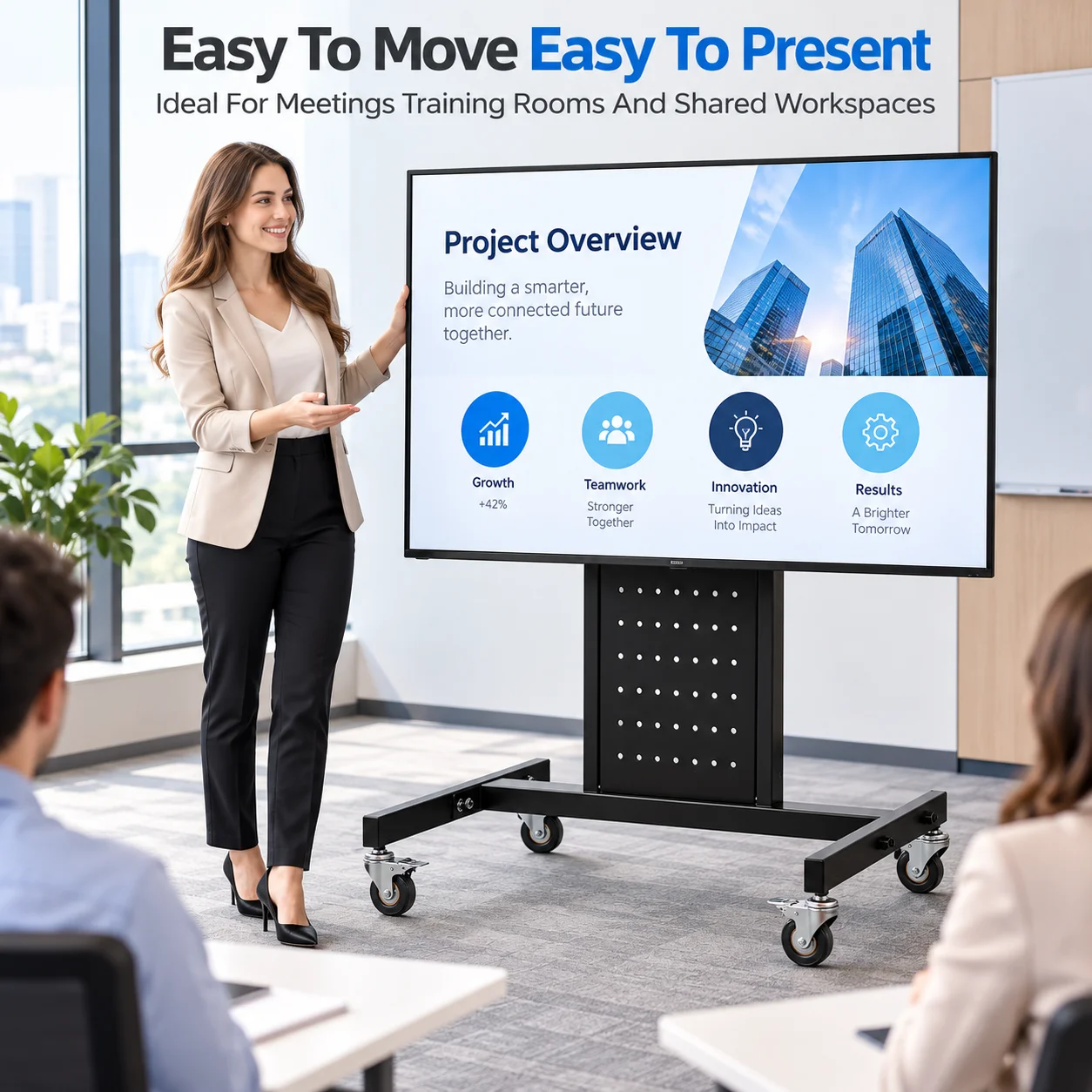 AOLIVIYA Mobile TV Stand With Wheels 32 To 65 Inch Rolling TV Cart Adjustable 45 Degree Tilt Floor Mount For Conference Rooms