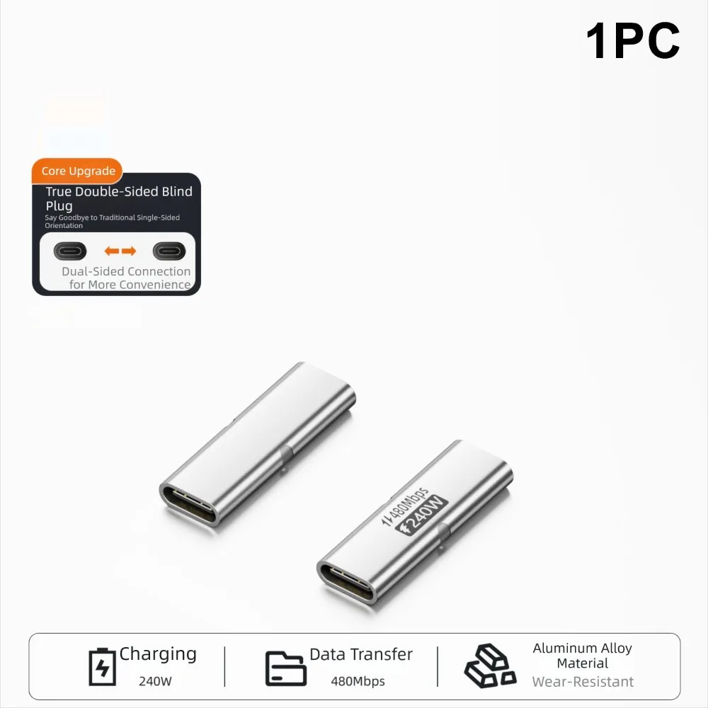 240W USB C Adapter 8K 20Gbps Type-C Female to Female Adapter Double Sided Silicone Loop USB C Connector Laptop Connection
