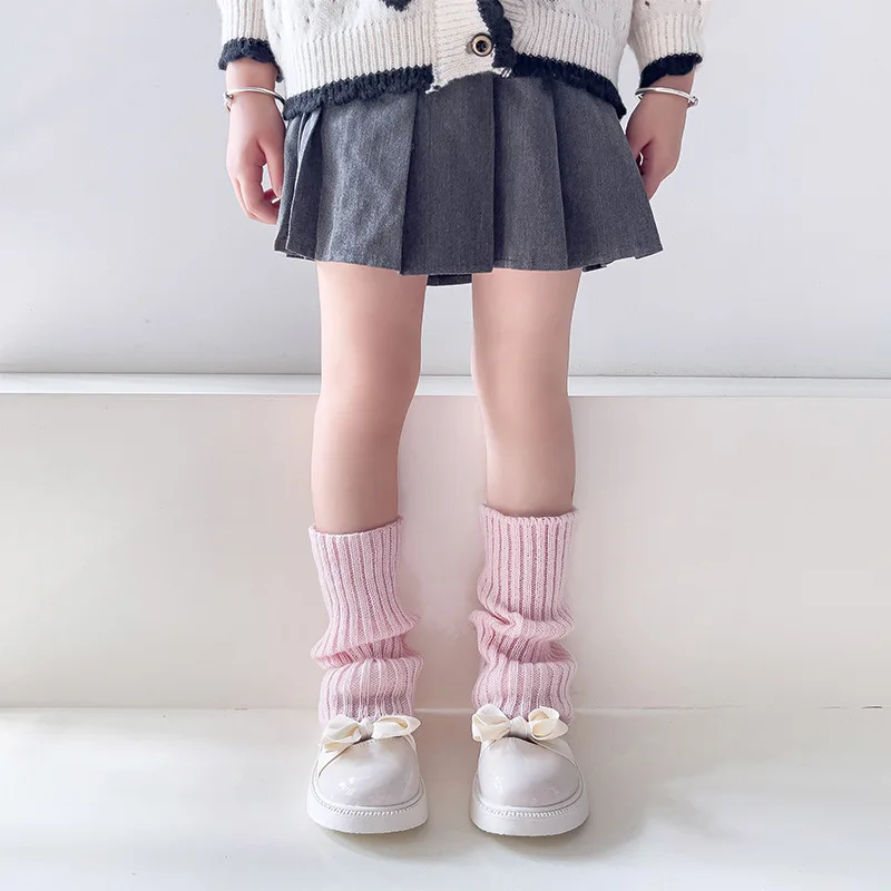 Autumn Solid Color Leg Warmers Middle Tube Socks Knitted Y2K Lolita Style Mid-Calf Socks for Children Girl