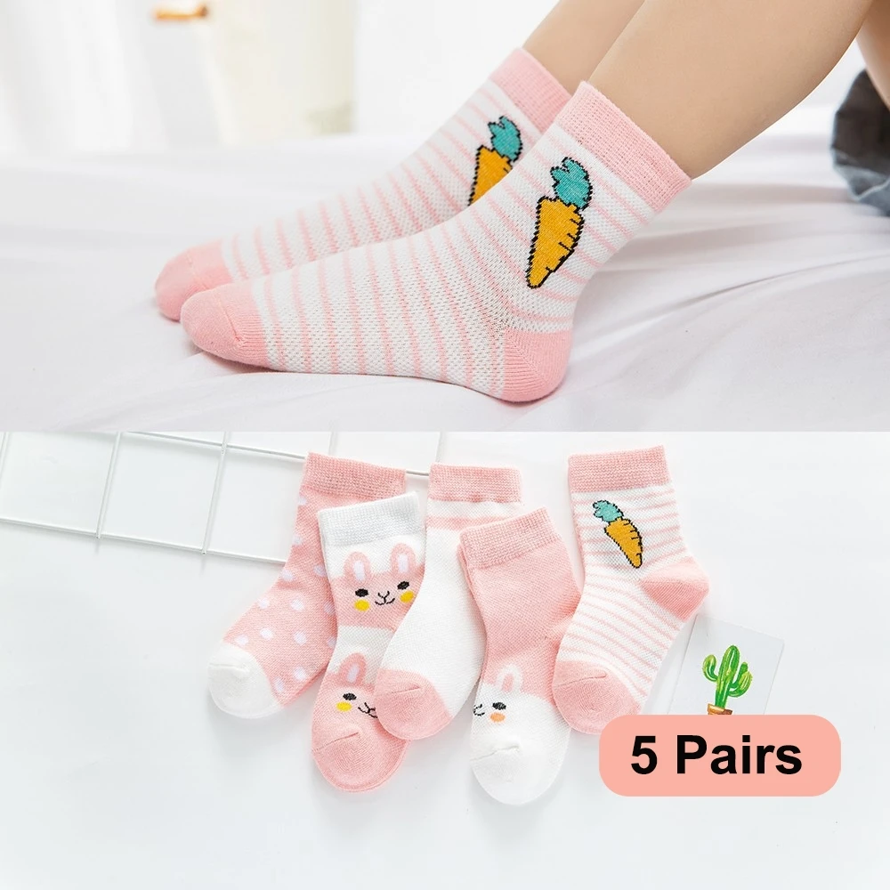 5Pairs/lot 0-9Y Kids Socks Summer Cotton Cartoon Animal Kids Socks Carrot Girls Mesh Cute Newborn Boy Toddler Children Socks