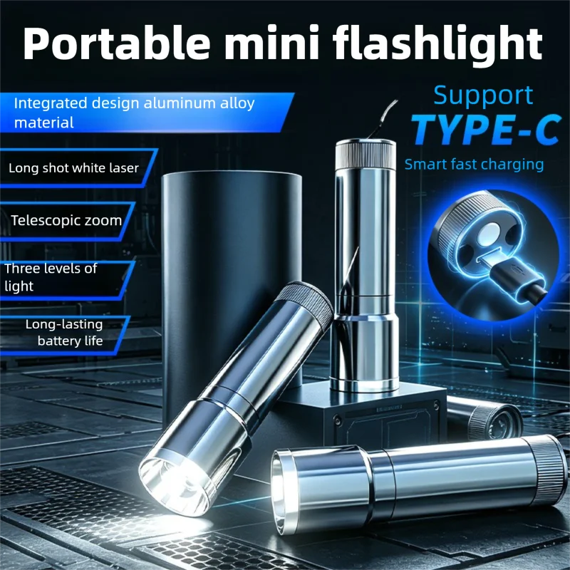 New outdoor mini steel cannon flashlight with super bright explosion warning light, long battery life, portable home lighting