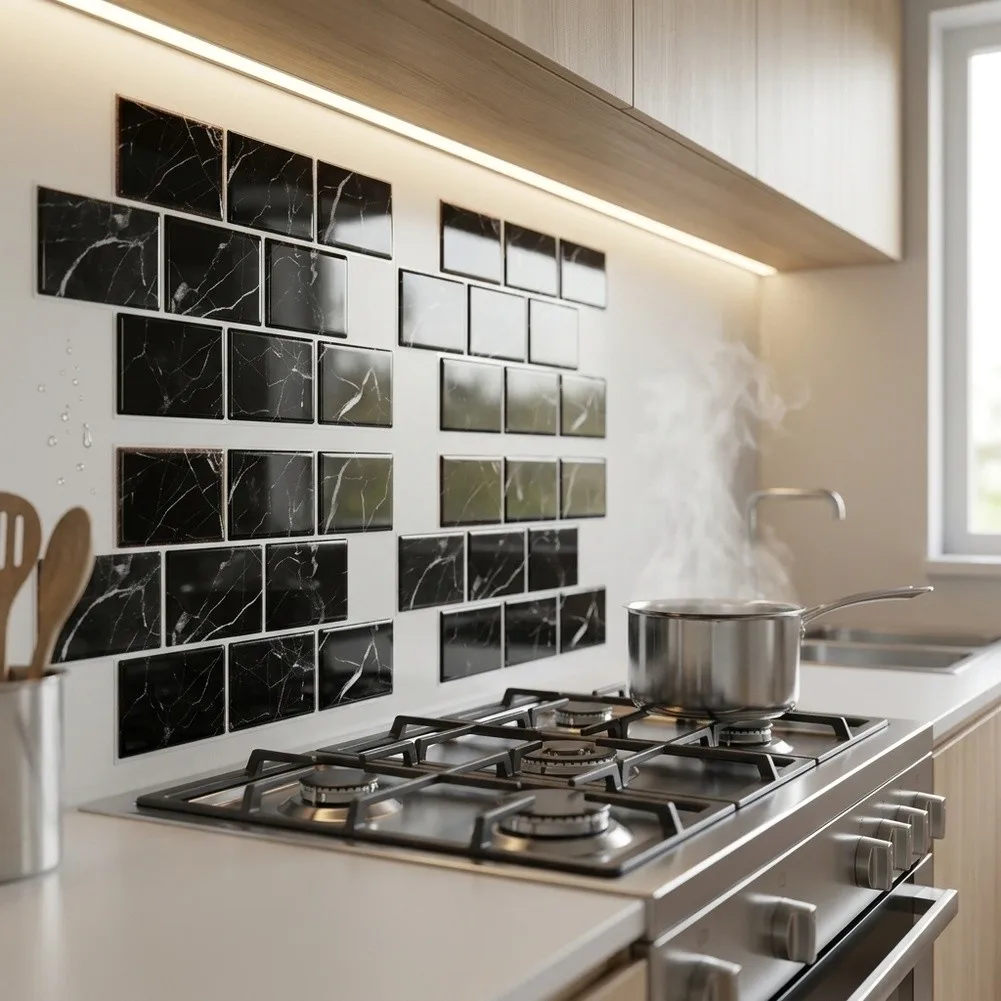 3D Epoxy Self-Adhesive Kitchen Wall for tile Decals PVC Waterproof Oil for proof for Smooth Surfaces 32x16.5cm Set of 6