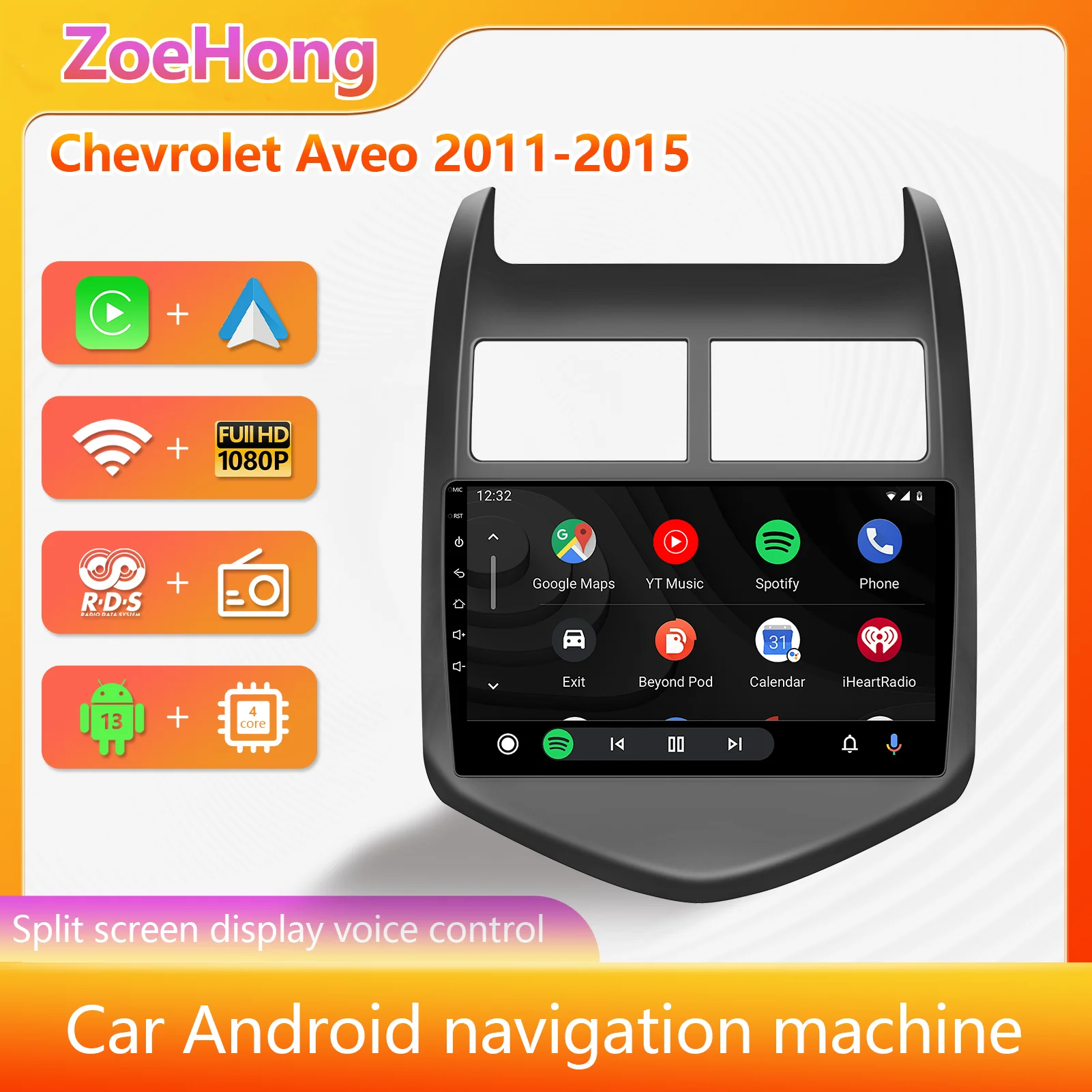 

9''Android 14 Autoradio CarPlay/Android AUTO Navigation GPS For Chevrolet Aveo 2011-2015 Car Radio GPS Stereo Multimedia Player