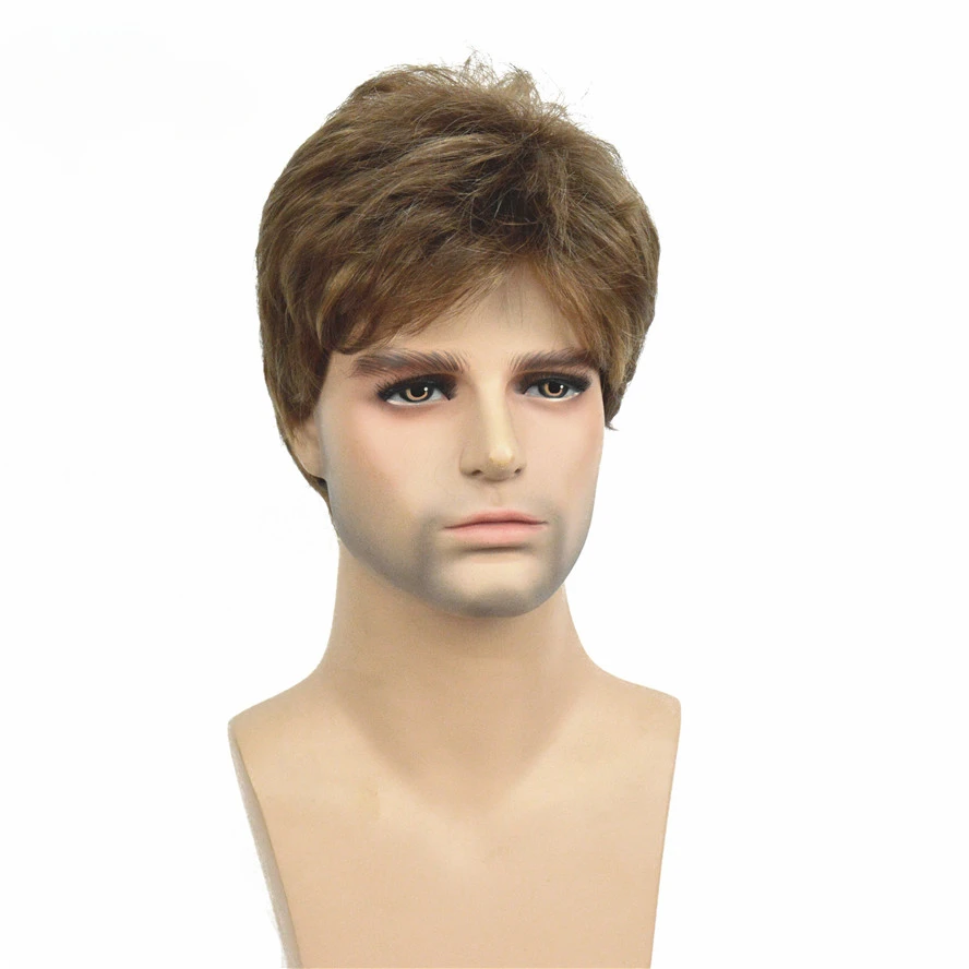 

Men Short Wig Light Brown mixed Synthetic Natural Full Wigs