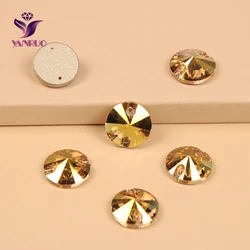 YANRUO 3200 Rivoli Metallic Sunshine Sew on strass Glass Stones Golden Shiny cucito per i vestiti del costume da bagno