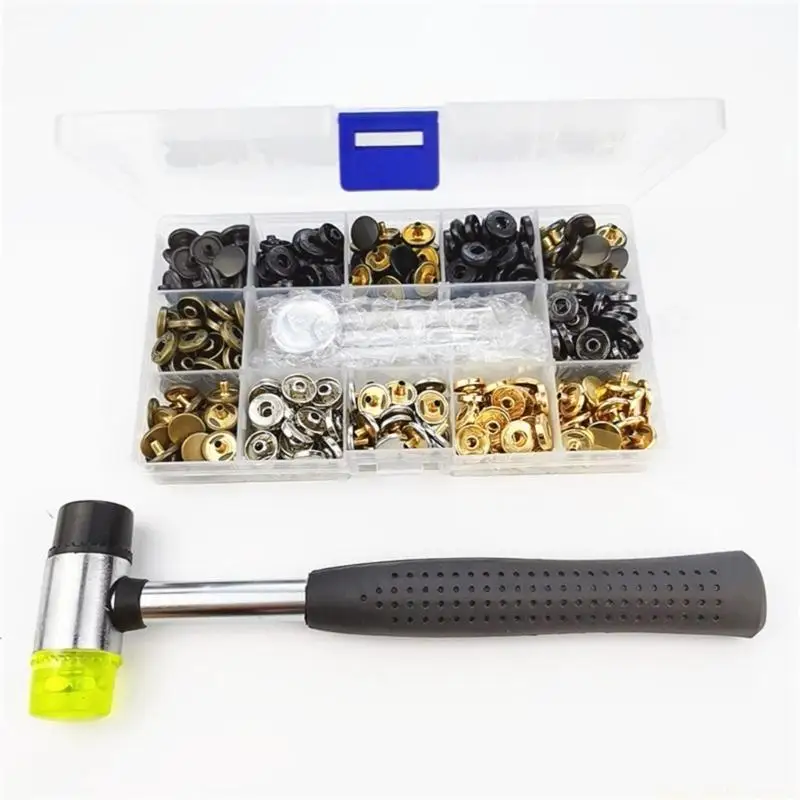 

QX2E 120 Sets 12.5mm Fasteners Metal Snaps Button and Install Tools for Jackets Clothes Repair Leather Craft Making Bag