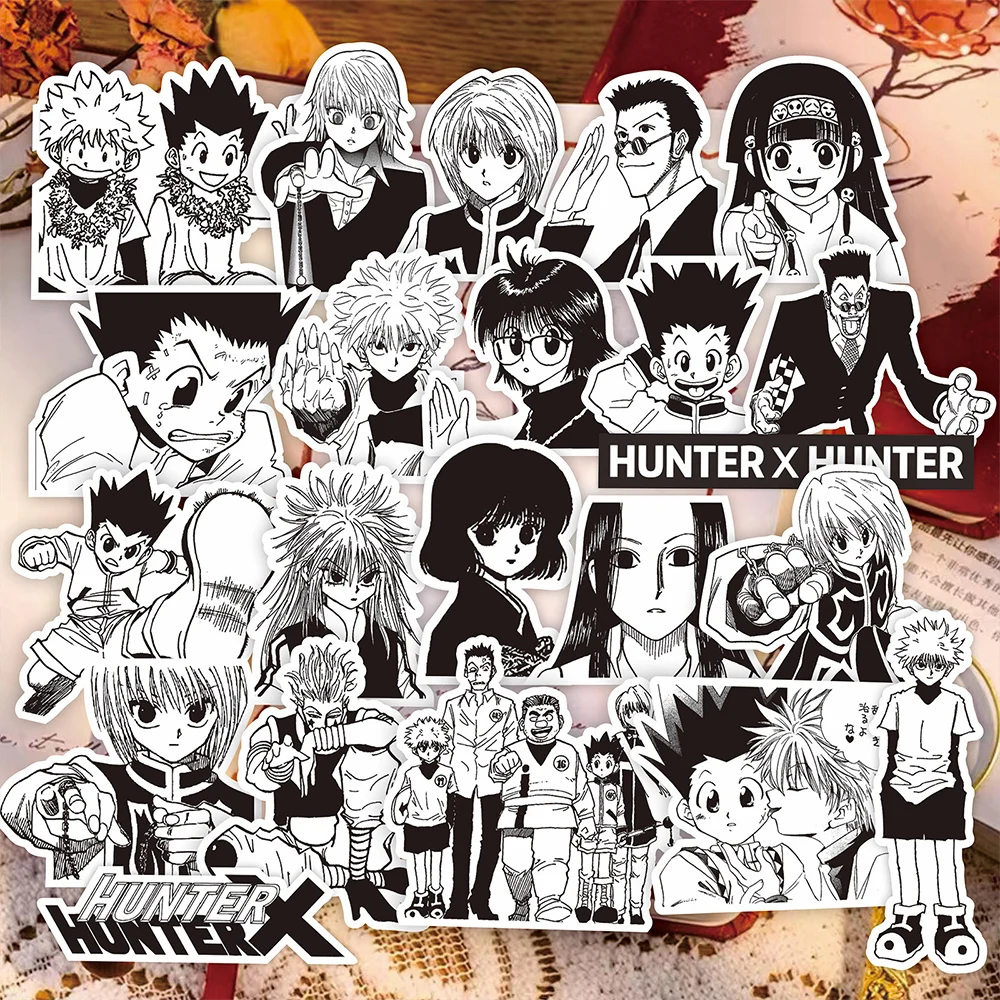 10/30/70 buah stiker Anime HUNTER×HUNTER stiker grafiti Manga hitam dan putih Keren stiker kartun papan luncur Laptop telepon DIY