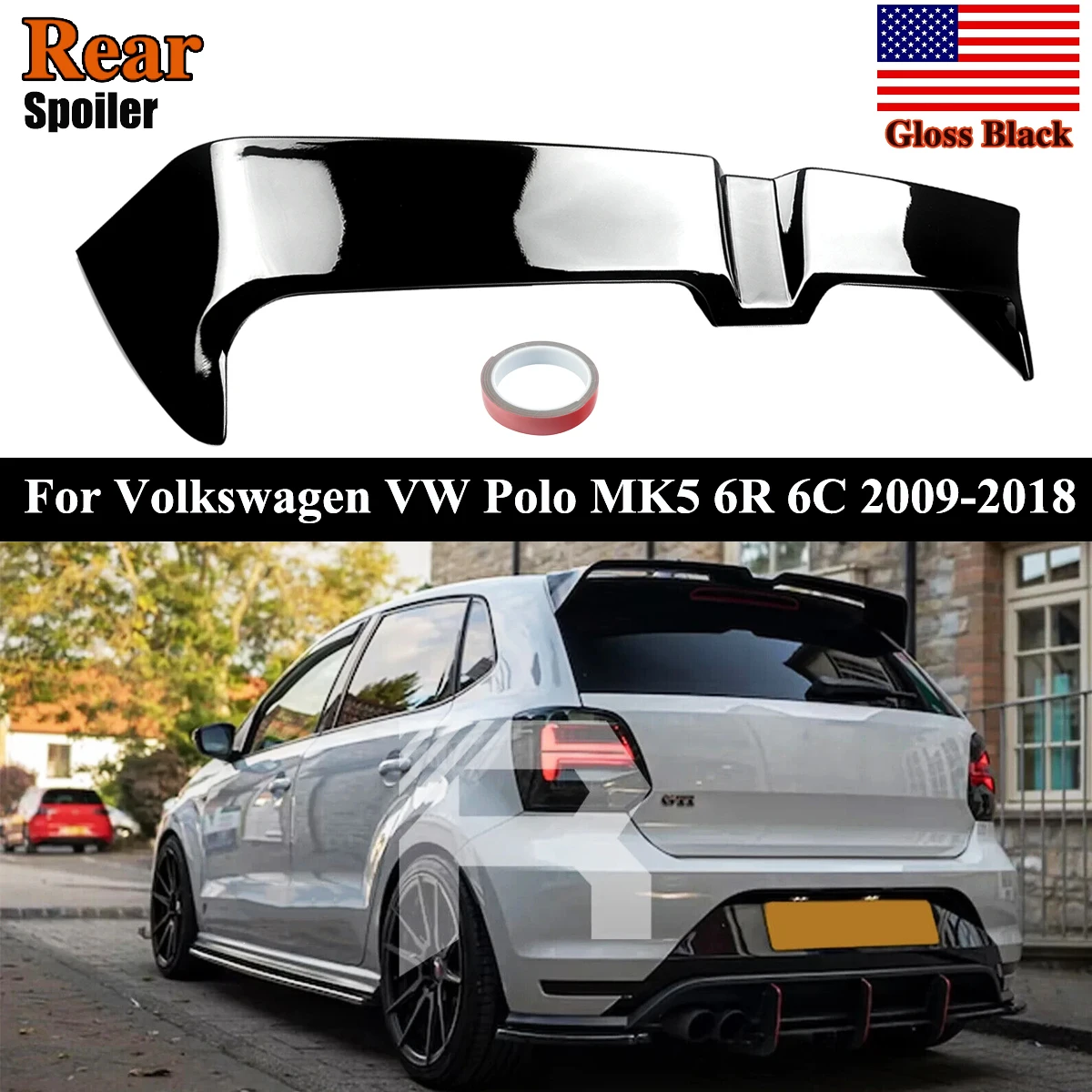 

SAIQINGSP Oettinger Style Racing Rear Spoiler For Volkswagen VW Polo MK5 6R 6C 2009 2010 2011 2012 2013 2014 2015 2016 2017 Roof Wing Ducktail Spoiler Boot Wing Car Accessories