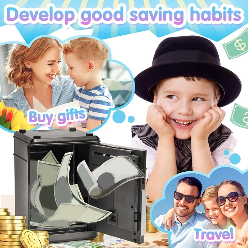 1 Set Black ABS Piggy Bank Cash Coin Can ATM Bank Coin Money Bank For Kids Gift Black