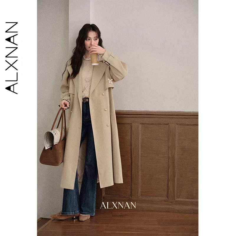 ALXNAN جينز أزرق عتيق متوهج للنساء عالي الخصر بقصة ضيقة من القطن جينز دينم لخريف وشتاء 2025 سراويل نسائية غير رسمية L57012