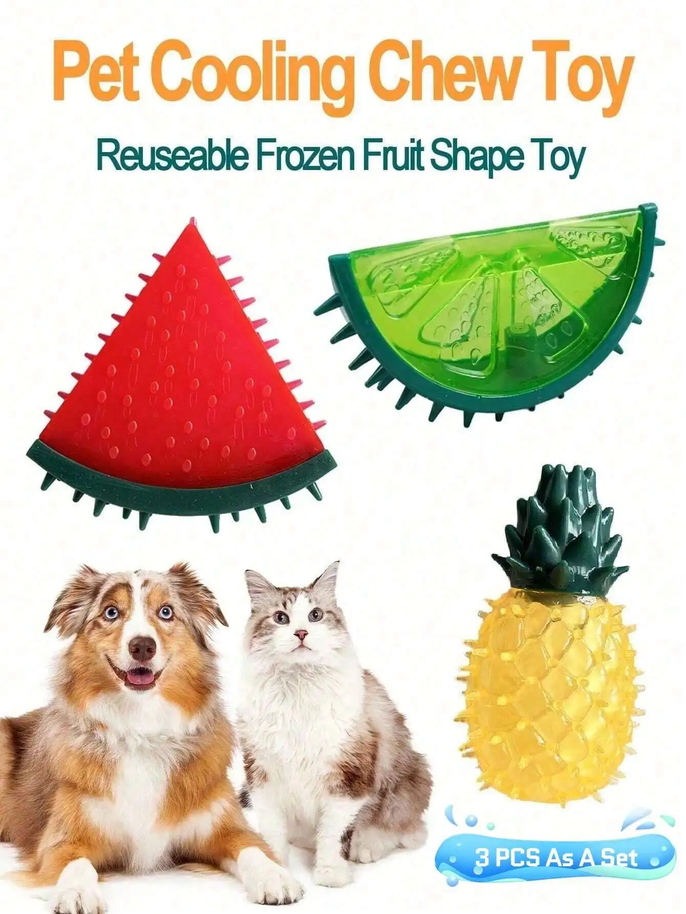 3pcs Fruit-Shaped Pet Sound Toys Set, Cute Fruit Chewing Toys, Ideal For Summer Cooling