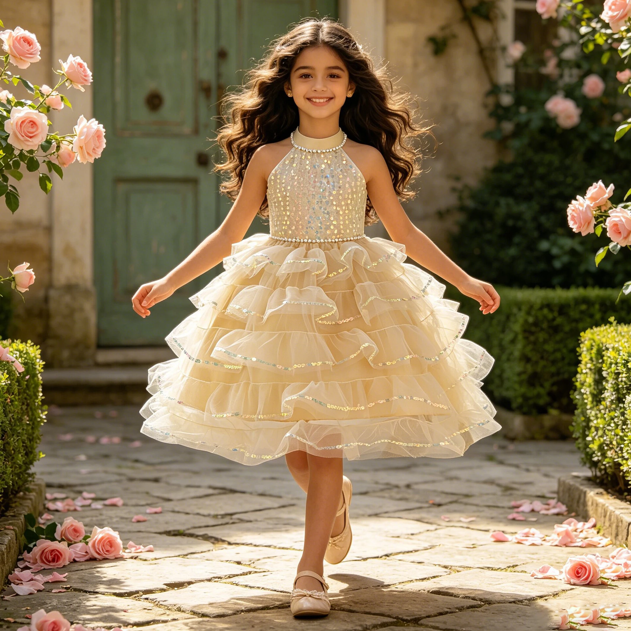 Elegante Pailletten Brautjungfern Party Kleider für Mädchen Sommer Kuchen Tüll Hochzeit Prinzessin Prom Mädchen Kleid Geburtstag Abend Ballkleid