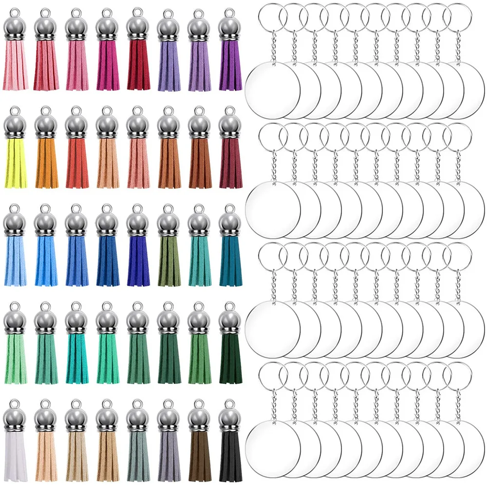 

160pcs DIY Acrylic Keychain Kit Transparent Acrylic Keychain Blanks Pendants Tassel Keychain Personalized DIY Crafts Projects