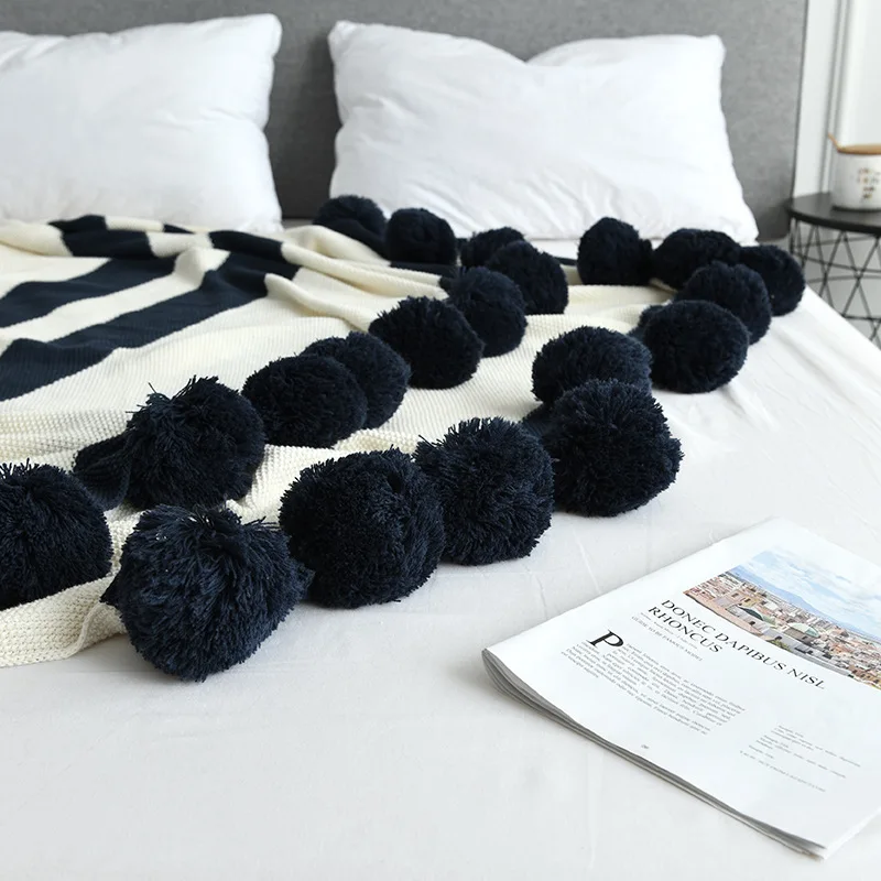 Knitted Blanket for Bed, Solid Sofa Cover, Nordic Home Decor, Throw Blanket, Portable Breathable Shawl, Wool Ball, 100% Cotton