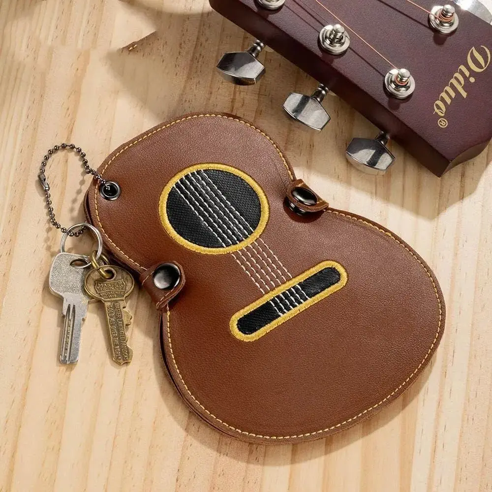 

Guitar Shaped Guitar Pick Holder Bag Leather Large Capacity Guitar Plectrums Bag Durable Senior Guitar Pick Clip Acoustic Guitar