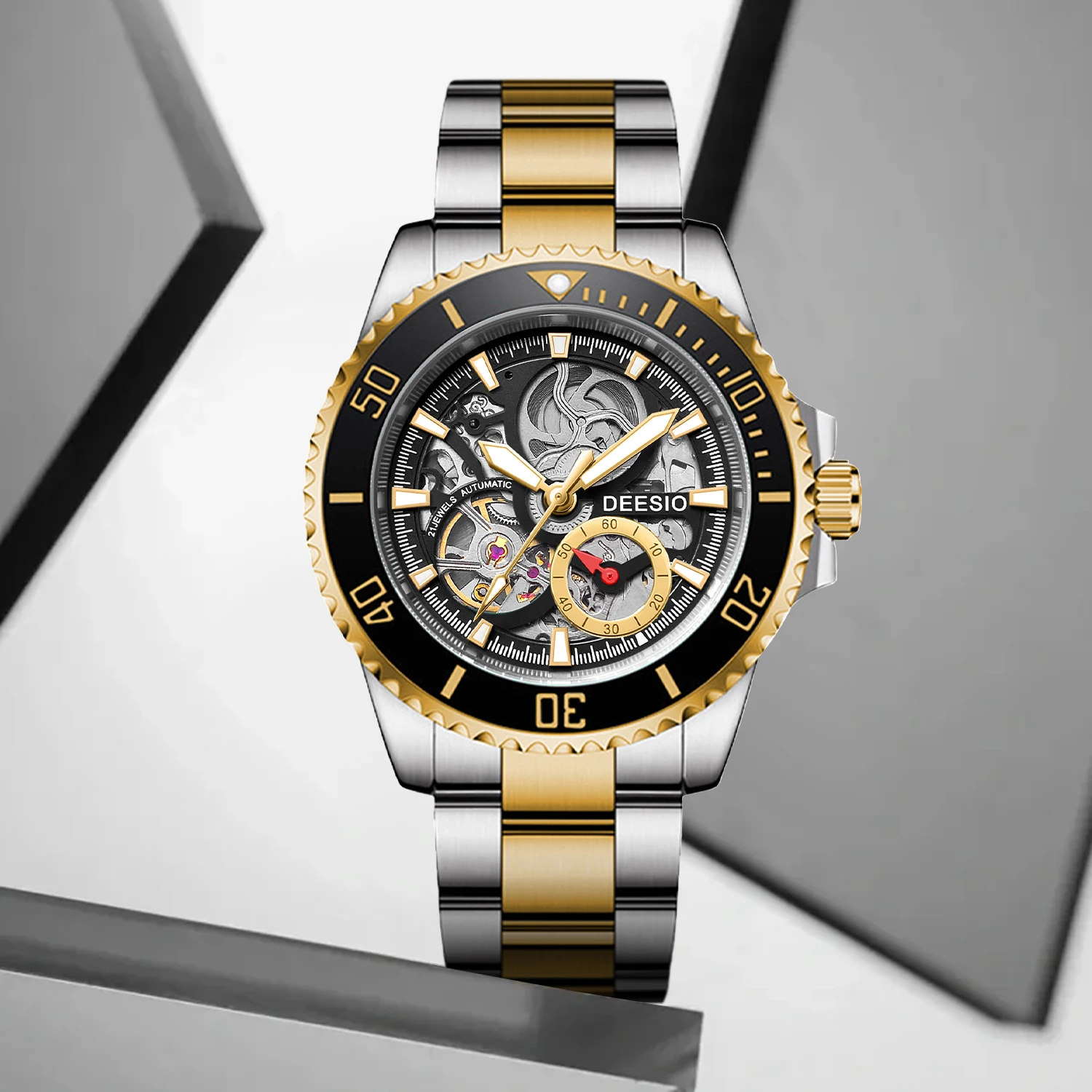 Deesio Jam Tangan Mekanis Otomatis Pria Baru Mewah Jam Tangan Bisnis Bercahaya Tahan Air Kristal Safir Baja Tahan Karat Hadiah