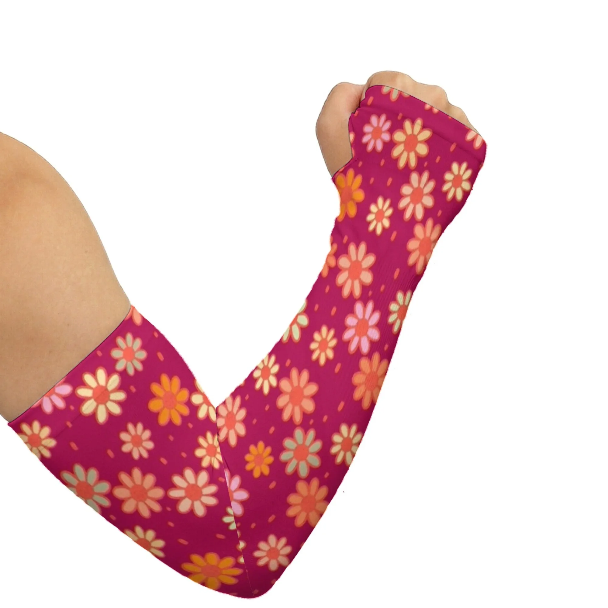 Red Floral Print Unisex Arm Sleeves Soft and Comfortable Sleeves for Outdoor Running Cycling Gardening Protective Arm Sleeves