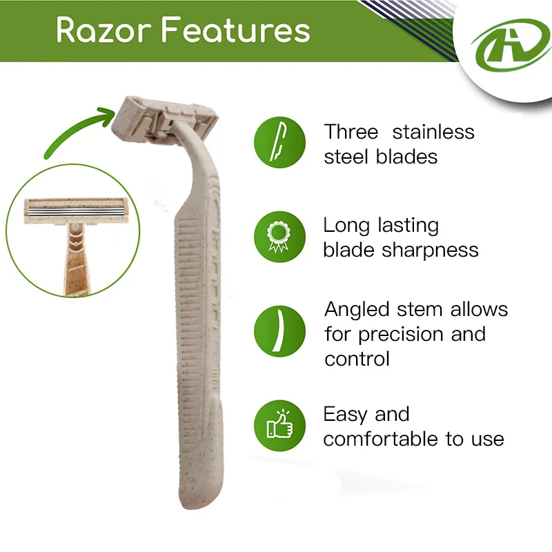 8pcs Disposable Manual Razor 3-layer Blade Wheat Straw Biodegradable Material Portable Razor for travel