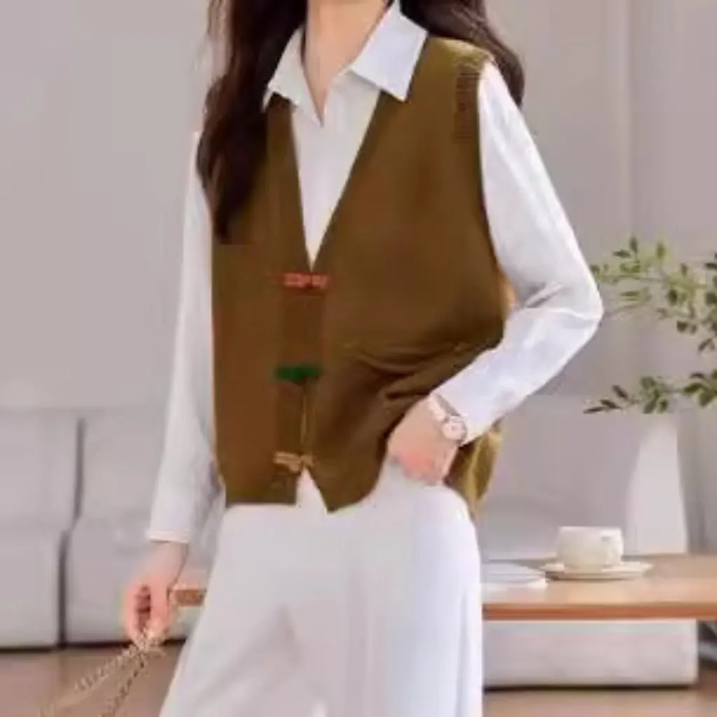 

Women's Knitted Sweater Cardigan Vest Loose Fit Chinese National Style Spring Autumn New Arrival