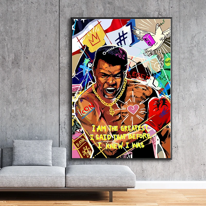 Muhammad Ali Poster Graffiti Art Wall Painting Boxing Mike Tyson Portrait Oil Painting Boxer Legend Inspirational Home Decor.