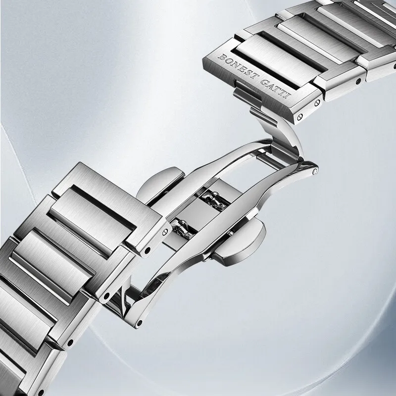 BONEST GATTI Men Automatic Watch 42mm Mechanical Wristwatch Sapphire Glass Luminous Crystal Bezel 24 Hours Skeleton Dial