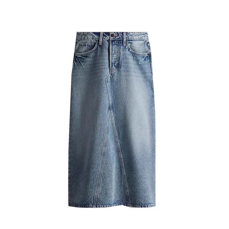 Faionable Casual A-Line Denim Skirt Women's Mid-Waist Stand Fit Tee-Vinyl Fiber No Brand Pure Color Summer 2025