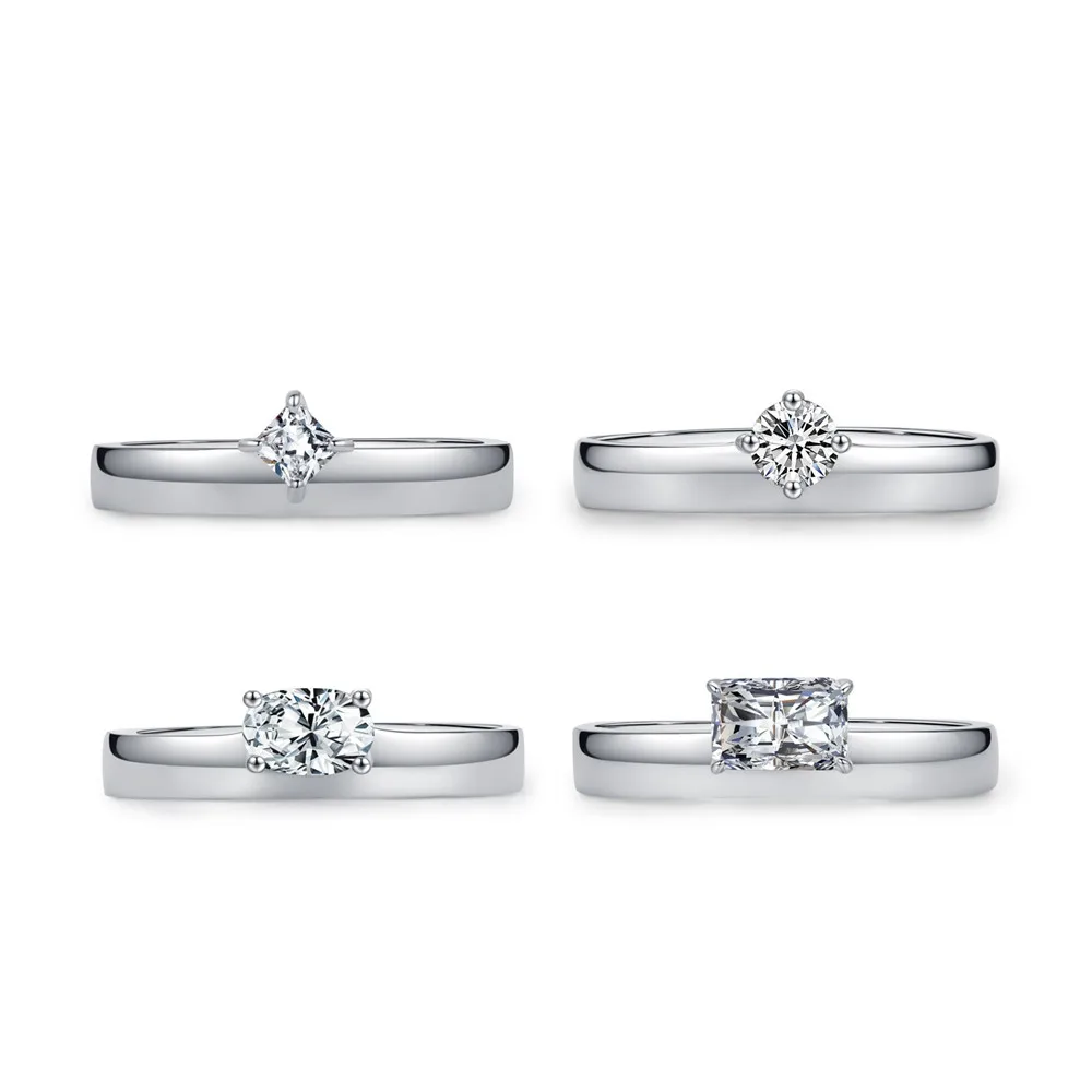 

S925 Sterling Silver Matte Geometric Ring for Women - Rhombus Zircon Inlay